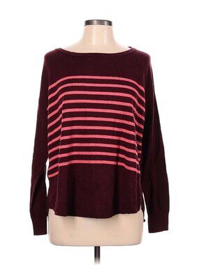 Ann Taylor Loft Lot  Womens Striped Sweater Marroon Pink  Sz Large L